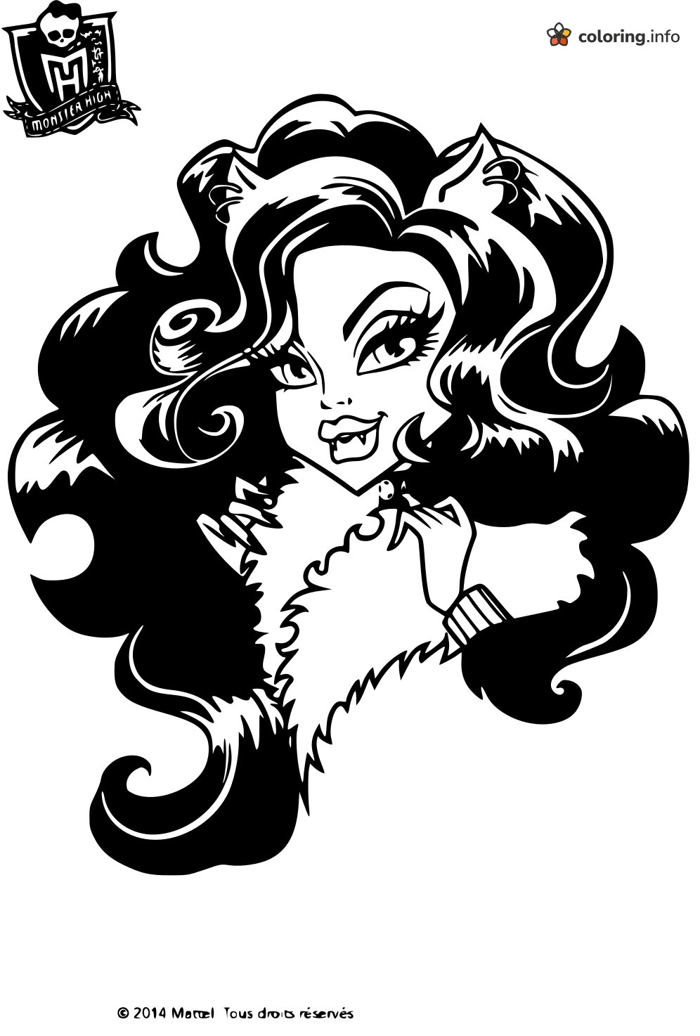 Clawdeen Wolf Monster High Portrait With Big Wavy Hair coloring page Clawdeen Wolf Monster High Portrait With Big Wavy Hair coloring page
