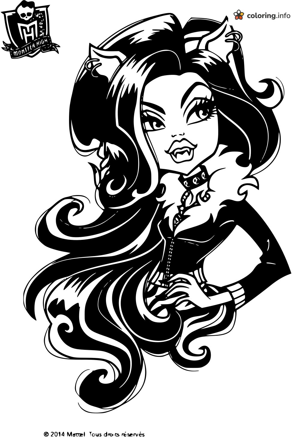 Long-Haired Clawdeen Wolf, Monster High Portrait coloring sheet Long-Haired Clawdeen Wolf, Monster High Portrait coloring sheet