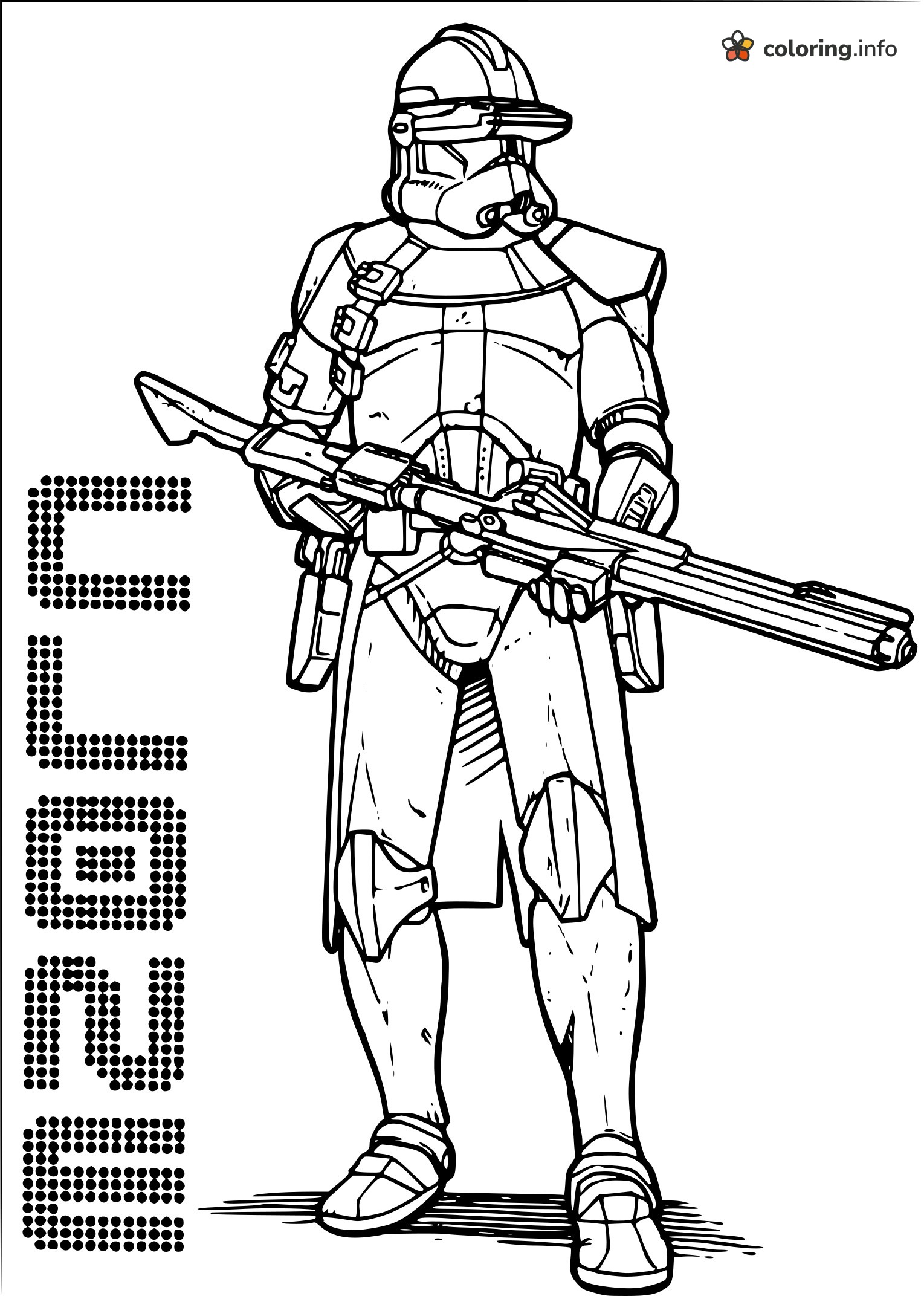 Star Wars Clone Trooper on Guard With a Big Blaster Rifle coloring page Star Wars Clone Trooper on Guard With a Big Blaster Rifle coloring page