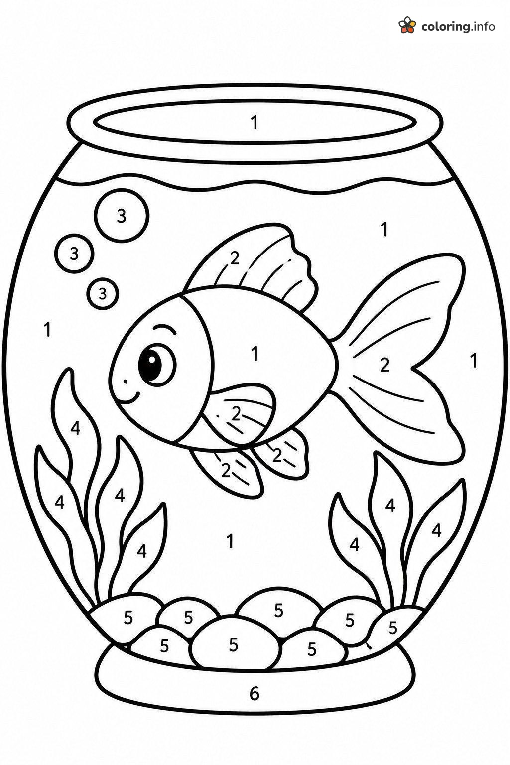 Goldfish Bowl Color by Number Printable coloring page Goldfish Bowl Color by Number Printable coloring page