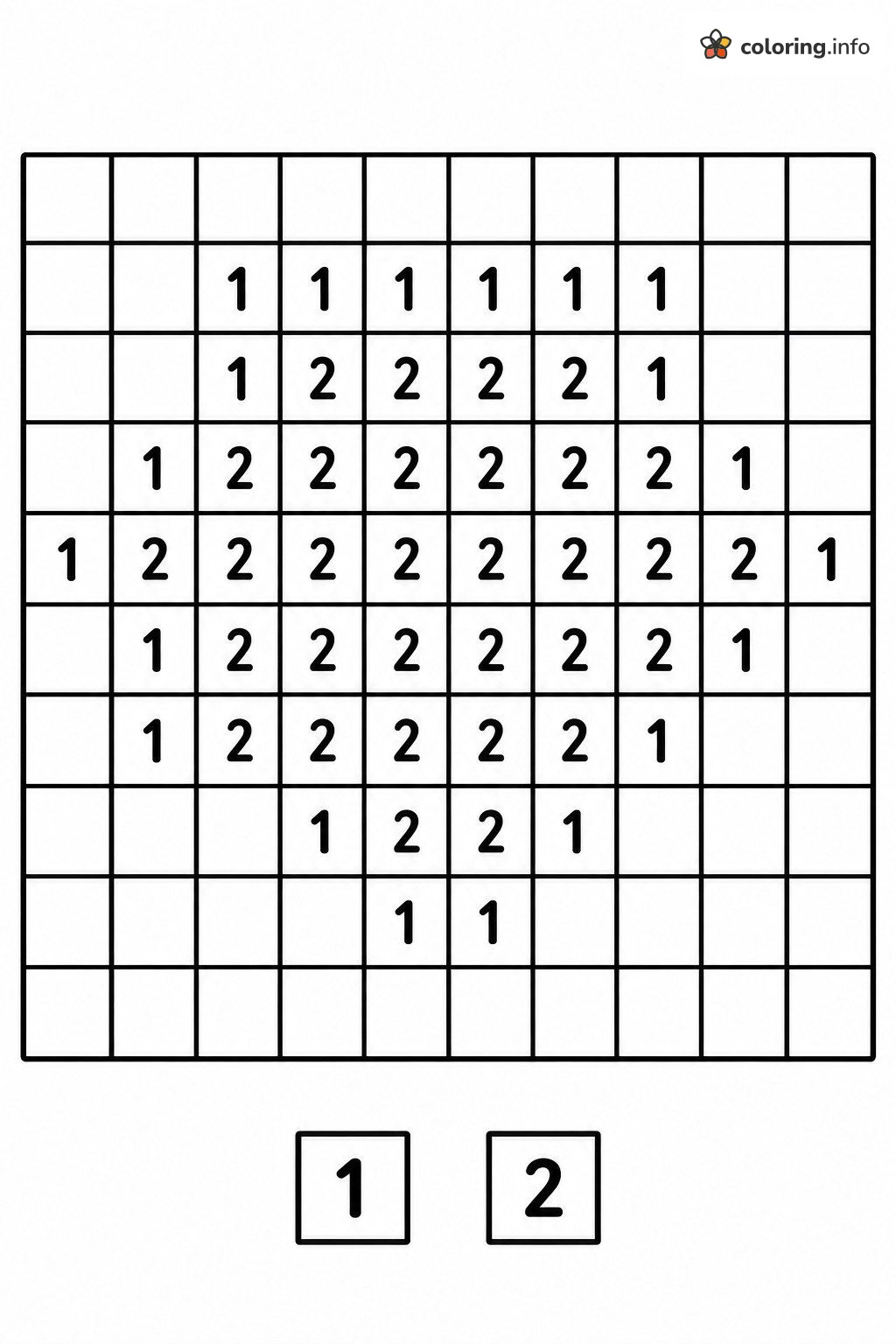 Rounded 1 and 2 Shape Math Pixel Art Grid coloring page Rounded 1 and 2 Shape Math Pixel Art Grid coloring page