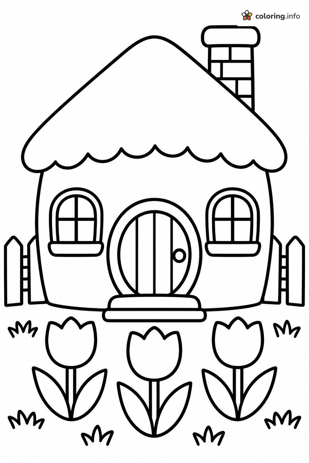 Round Cottage and Tulip Row, Color by Number (Adult) coloring sheet
