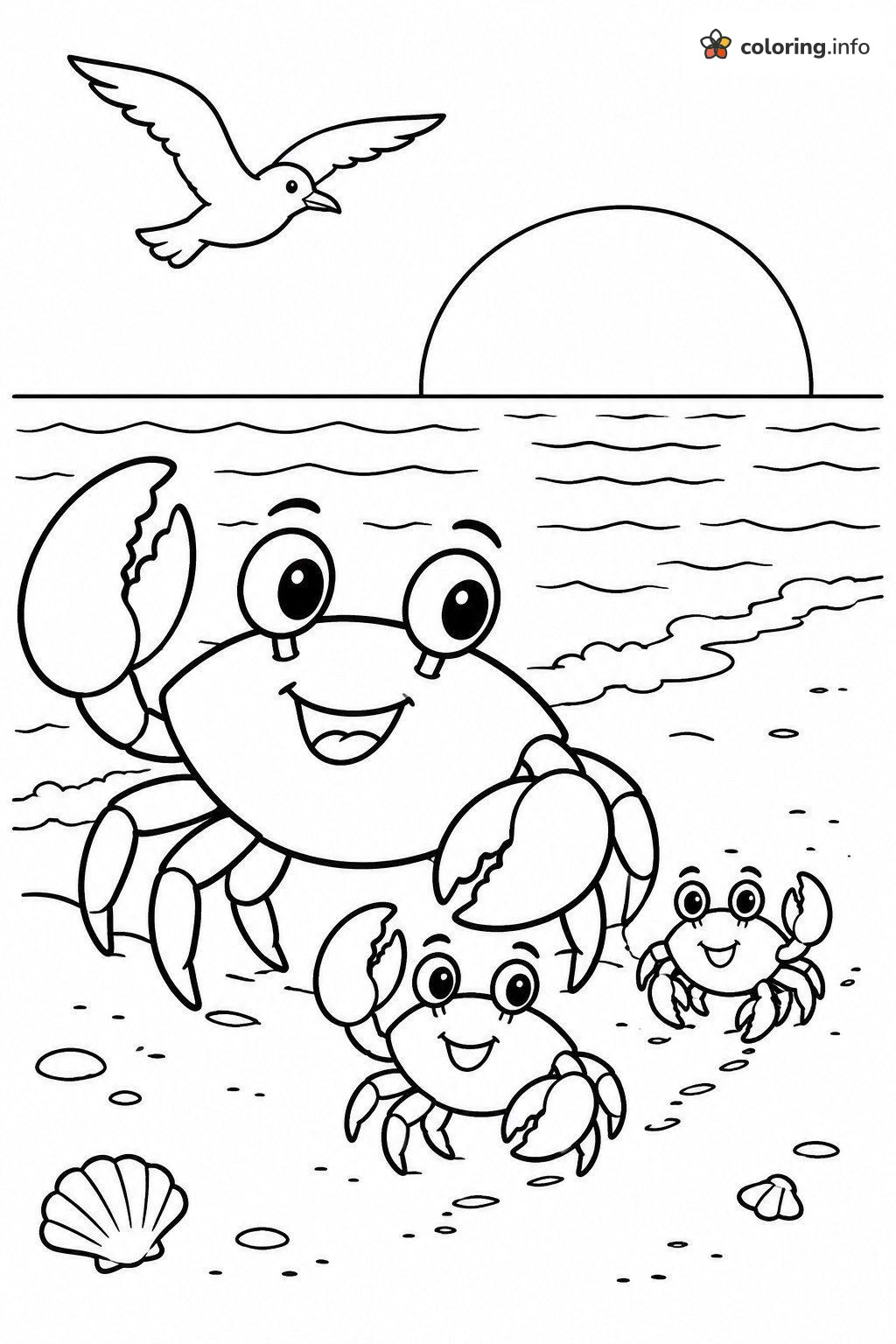 Crab Family Watching the Beach Sunset coloring page Crab Family Watching the Beach Sunset coloring page