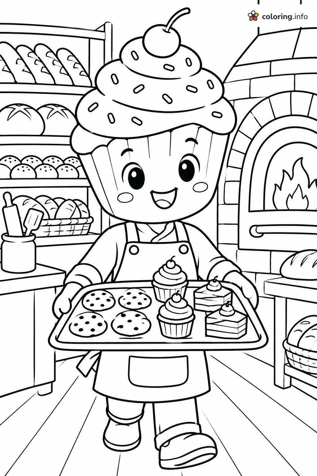 Bakery Visit with a Cuphead Cupcake Baker and Treat Tray coloring page Bakery Visit with a Cuphead Cupcake Baker and Treat Tray coloring page