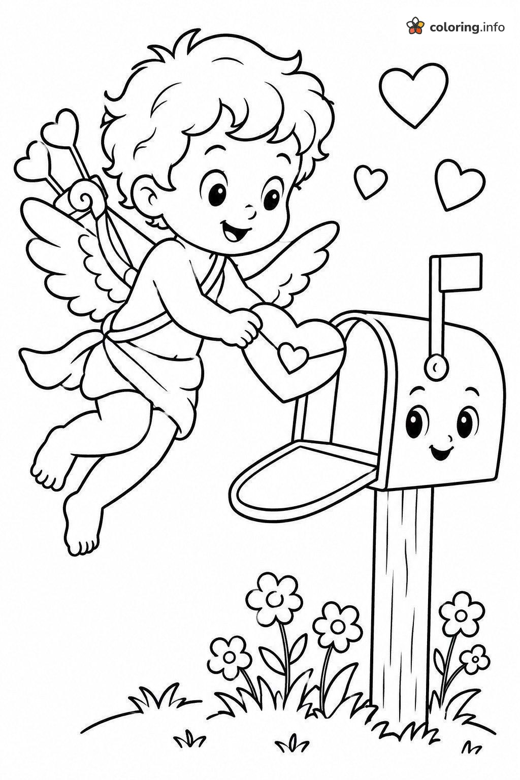 Special Delivery Cupid (Valentine's) and Happy Mailbox coloring page Special Delivery Cupid (Valentine's) and Happy Mailbox coloring page