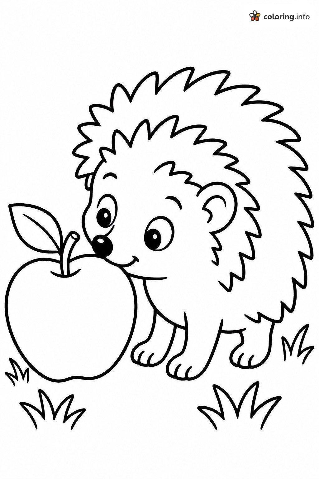 Apple Sniffing Hedgehog in the Grass coloring page Apple Sniffing Hedgehog in the Grass coloring page