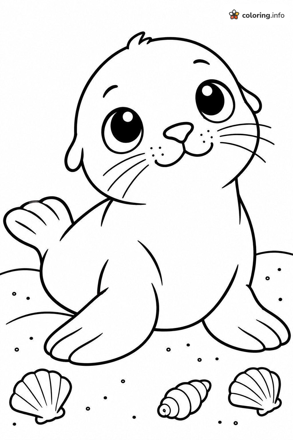 Baby Seal Pup Resting on the Sand by Three Seashells printable coloring page Baby Seal Pup Resting on the Sand by Three Seashells printable coloring page