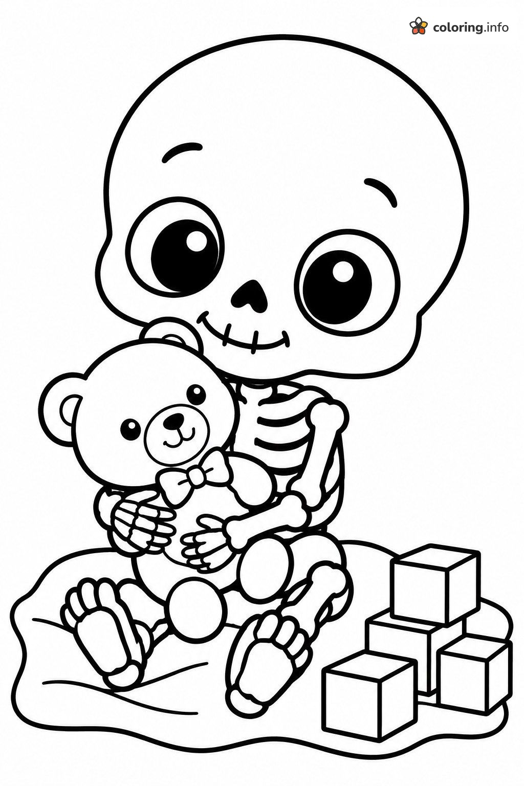Baby Skeleton Cuddling a Teddy Bear coloring page Baby Skeleton Cuddling a Teddy Bear coloring page