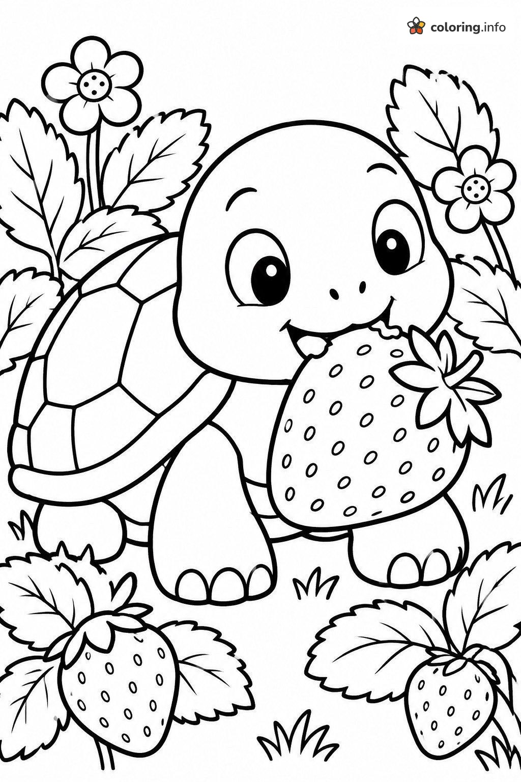 Baby Turtle Snacking on a Giant Strawberry coloring page Baby Turtle Snacking on a Giant Strawberry coloring page