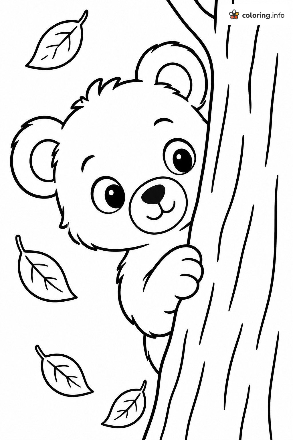 Peekaboo Bear Cub Behind a Tree Trunk coloring sheet Peekaboo Bear Cub Behind a Tree Trunk coloring sheet