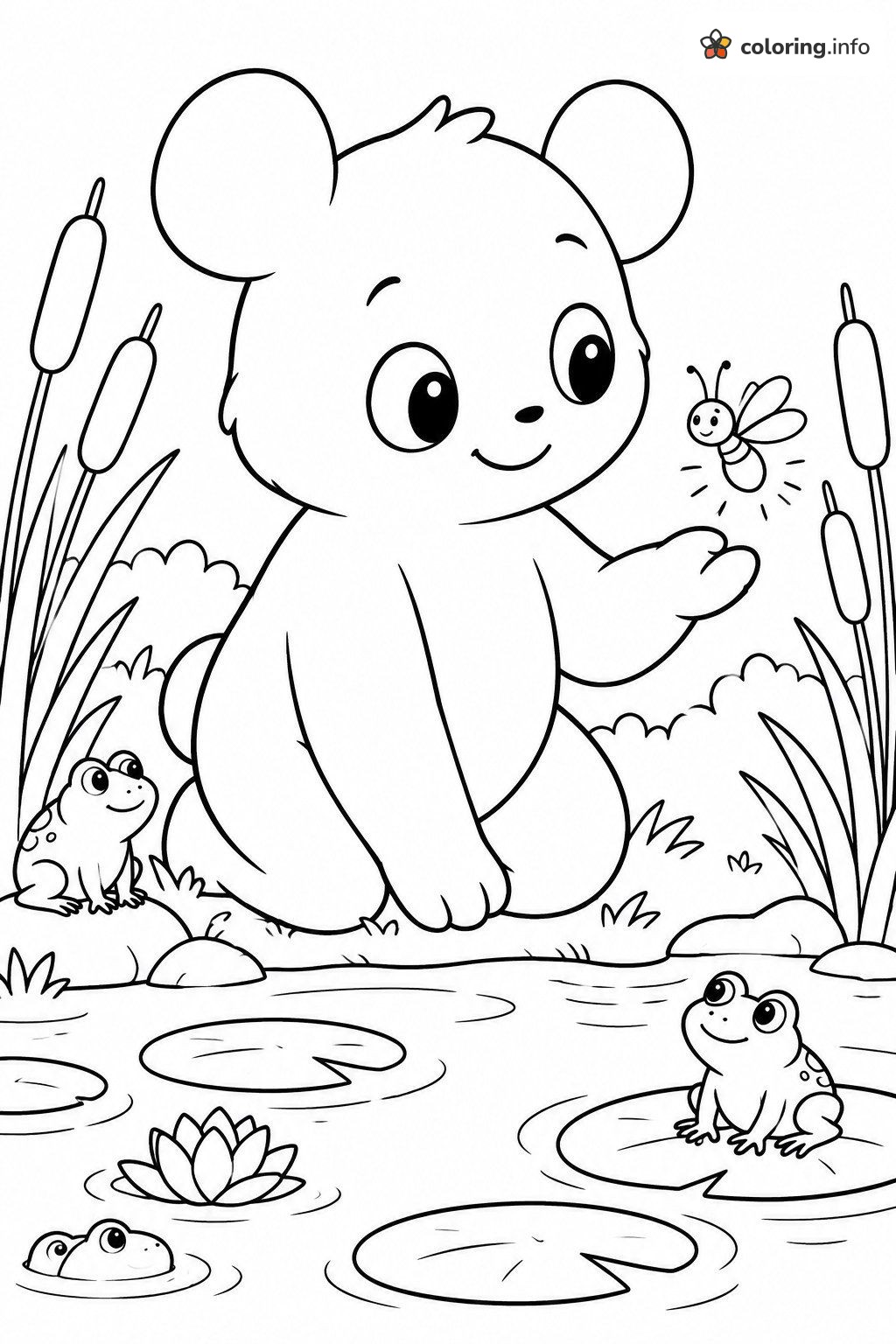 Bear Cub and a Glowing Firefly by the Frog Pond, Gengar Page printable coloring page Bear Cub and a Glowing Firefly by the Frog Pond, Gengar Page printable coloring page