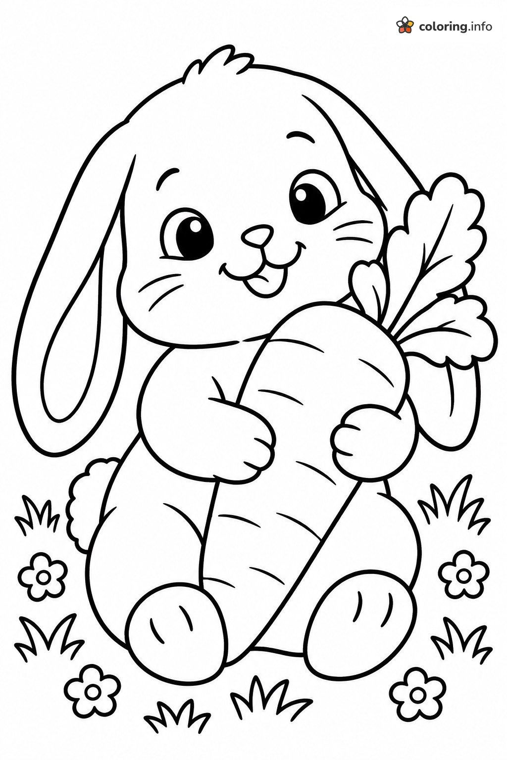 Cuddly Kawaii Bunny Hugging a Giant Carrot coloring page Cuddly Kawaii Bunny Hugging a Giant Carrot coloring page