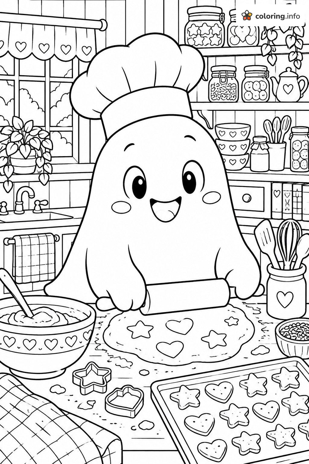 Little Chef Gengar Rolling Out Cookie Dough coloring page Little Chef Gengar Rolling Out Cookie Dough coloring page