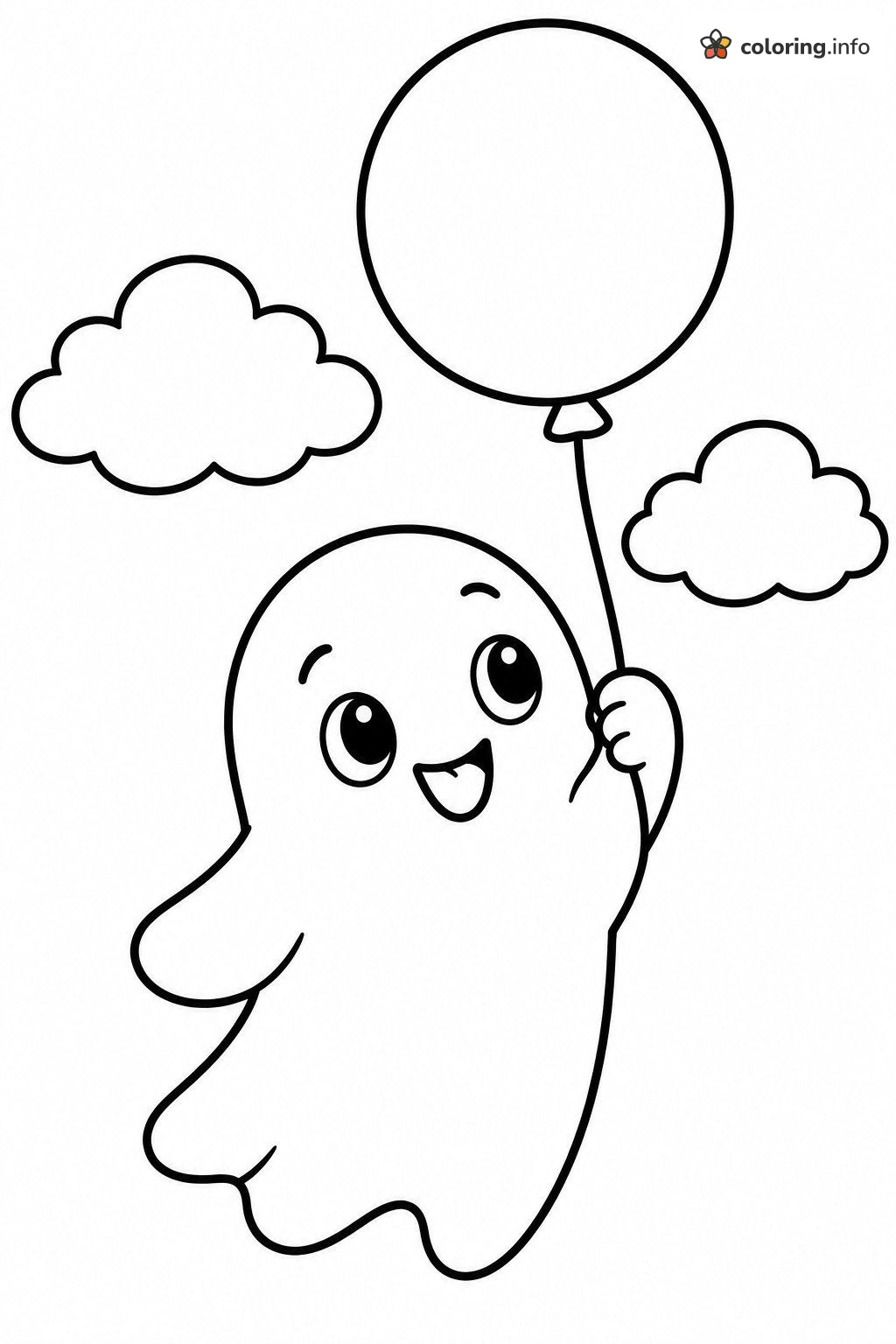 Little Ghost Floating Along with a Balloon coloring page Little Ghost Floating Along with a Balloon coloring page