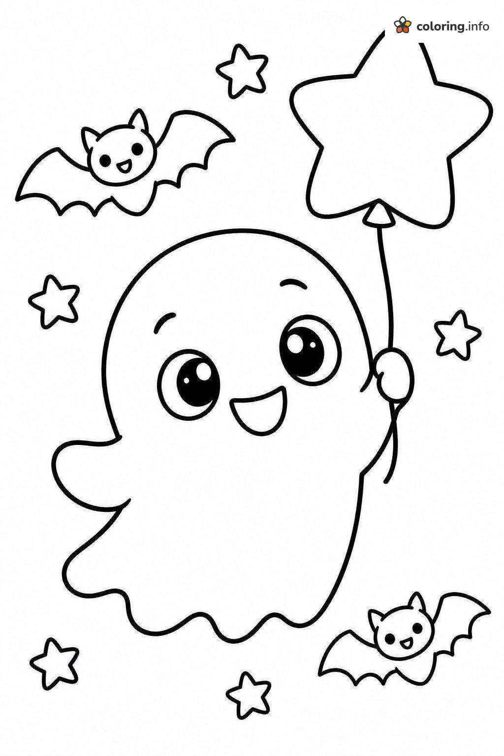 Cute Halloween Ghost Holding a Star Balloon coloring page Cute Halloween Ghost Holding a Star Balloon coloring page