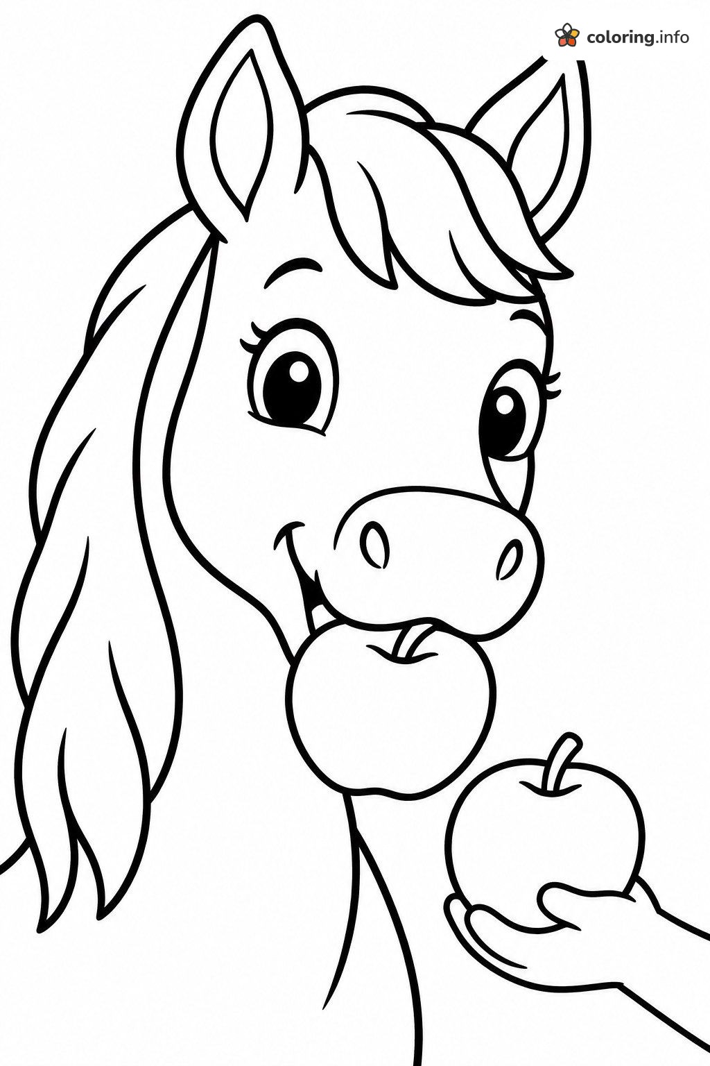 Snack Time for a Horse: Apple from a Hand coloring sheet Snack Time for a Horse: Apple from a Hand coloring sheet