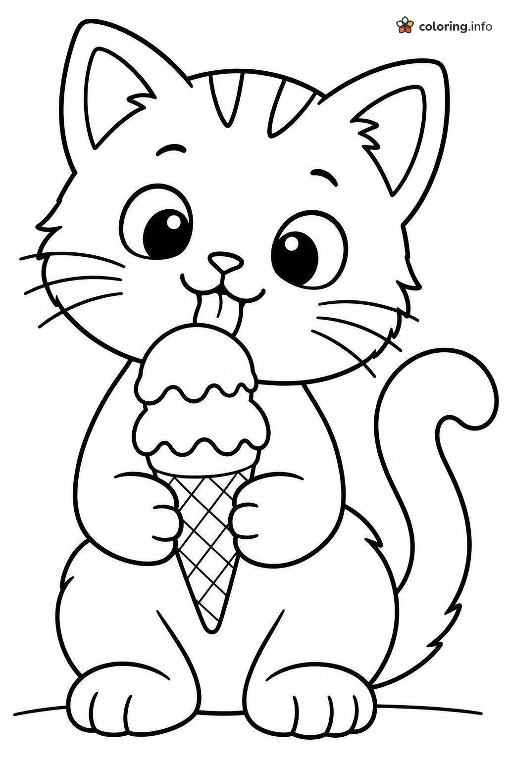 Kitten Enjoying a Two-Scoop Ice Cream Cone printable coloring page Kitten Enjoying a Two-Scoop Ice Cream Cone printable coloring page