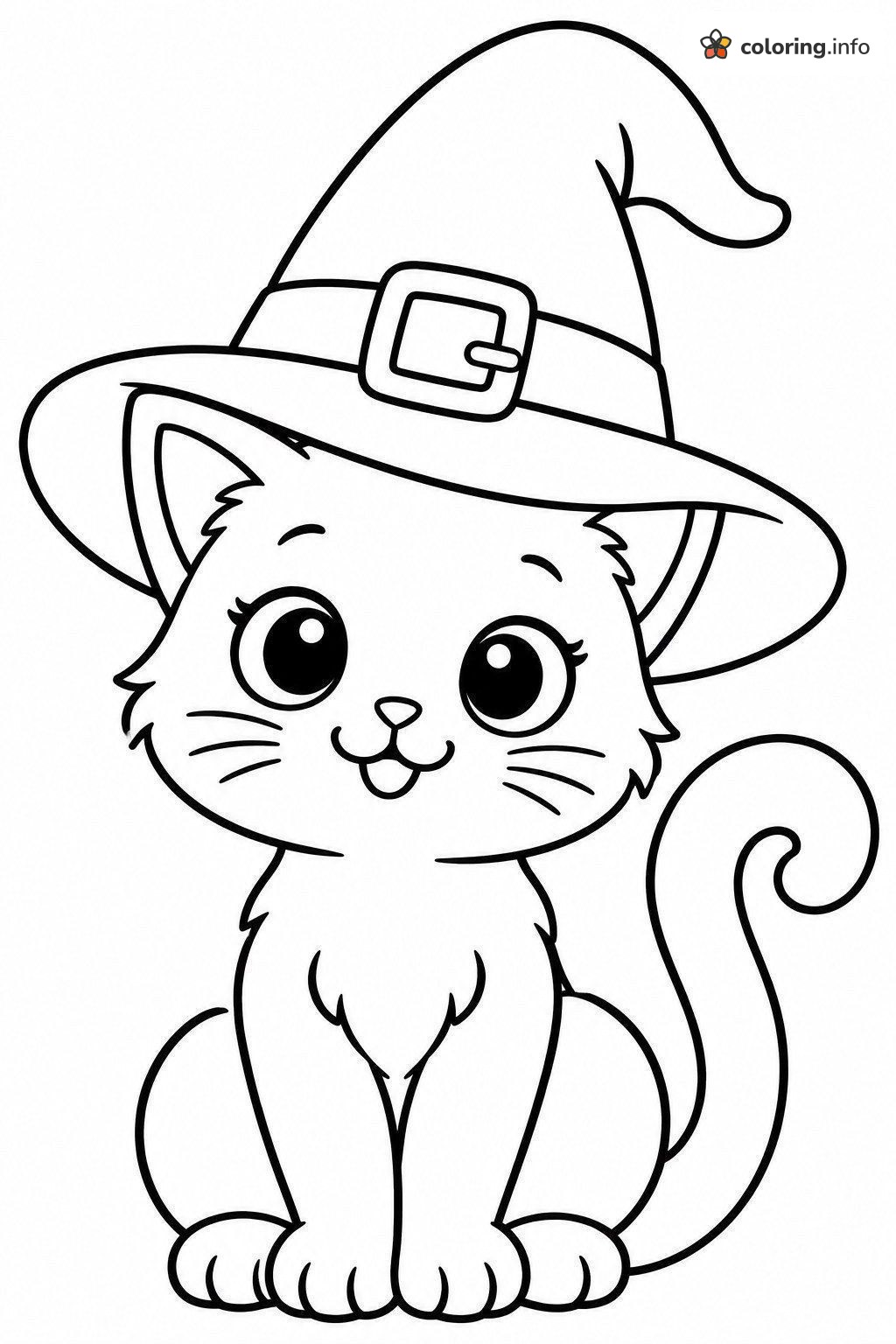 Kitten in an Oversized Witch Hat coloring page Kitten in an Oversized Witch Hat coloring page