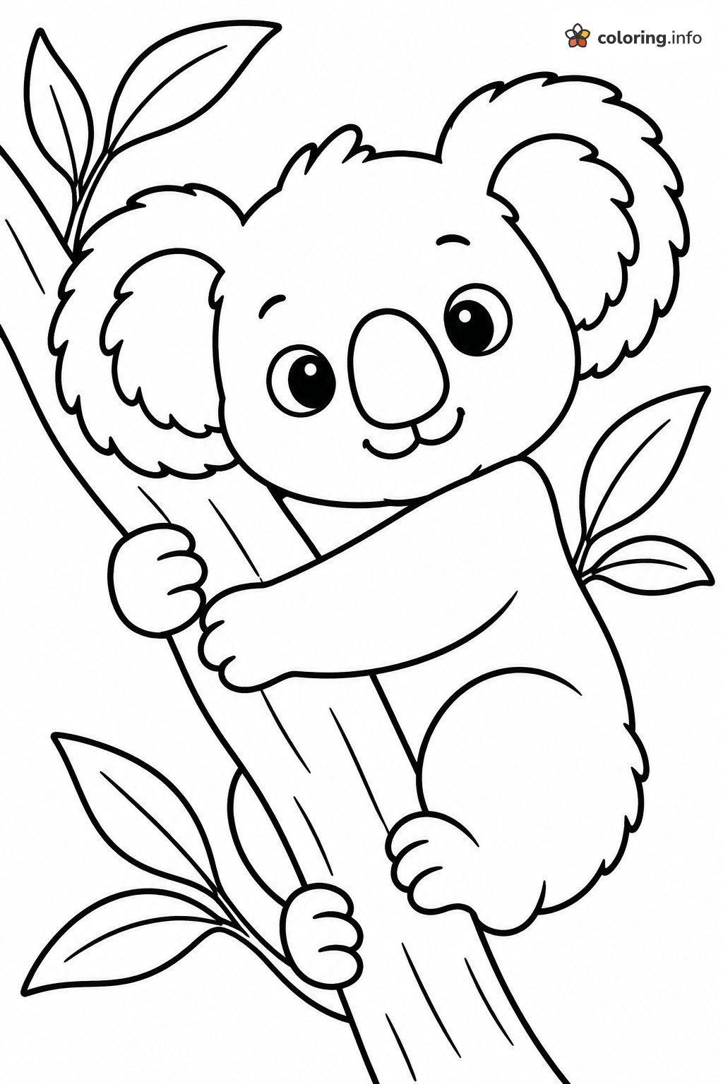 Koala Wrapped Around a Diagonal Tree Trunk coloring page Koala Wrapped Around a Diagonal Tree Trunk coloring page