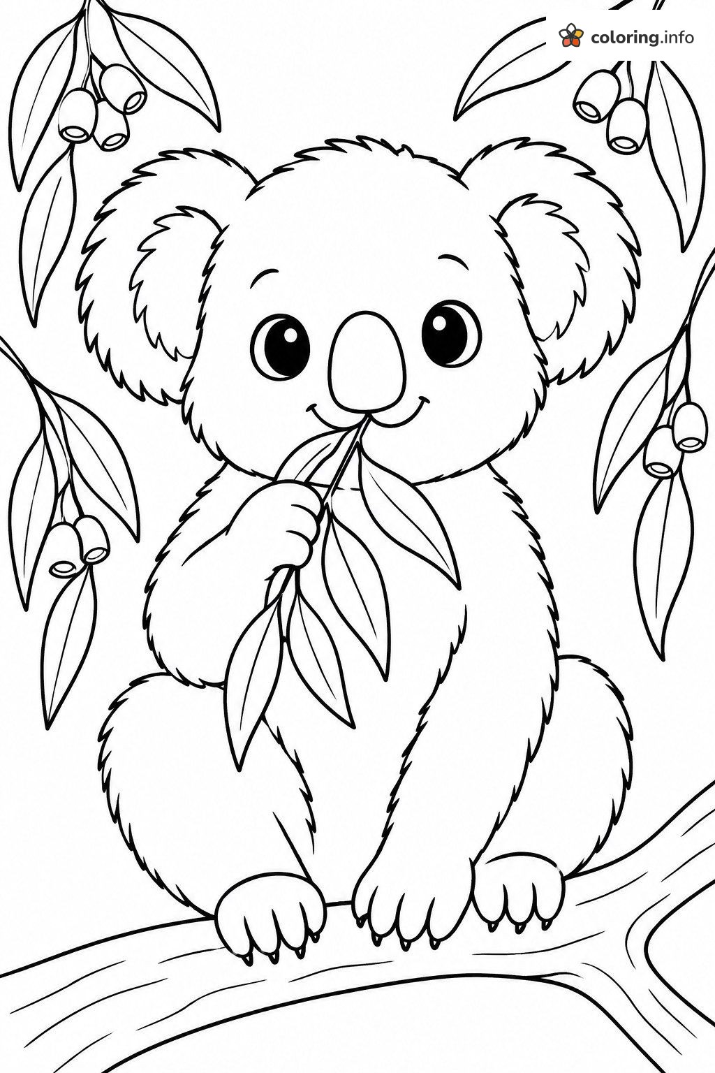 Koala Snacking on a Eucalyptus Sprig coloring page Koala Snacking on a Eucalyptus Sprig coloring page