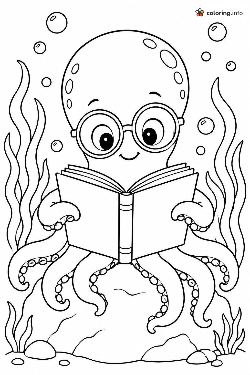 Bookworm Octopus in Round Glasses coloring page Bookworm Octopus in Round Glasses coloring page