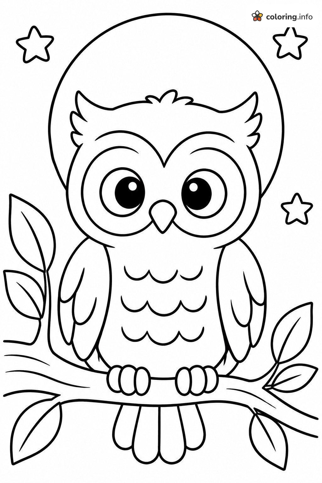 Cute Owl and Full Moon Printable For Kids coloring sheet Cute Owl and Full Moon Printable For Kids coloring sheet