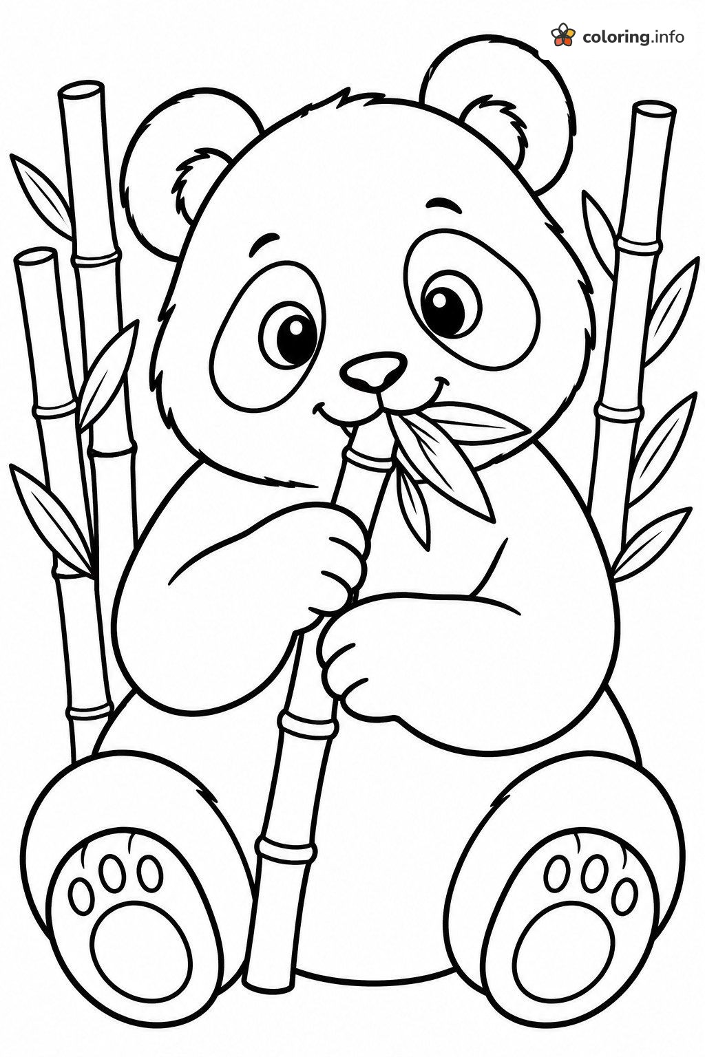Cute Panda Sitting Up and Munching Bamboo coloring page Cute Panda Sitting Up and Munching Bamboo coloring page