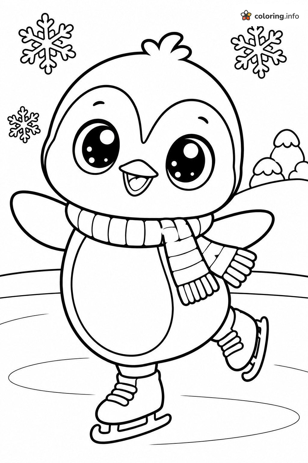 Ice Skating Penguin Beanie Boos Page in a Striped Scarf printable coloring page Ice Skating Penguin Beanie Boos Page in a Striped Scarf printable coloring page