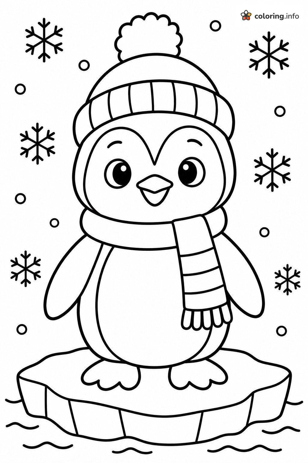 Little Penguin on an Ice Floe in a Winter Beanie coloring page Little Penguin on an Ice Floe in a Winter Beanie coloring page