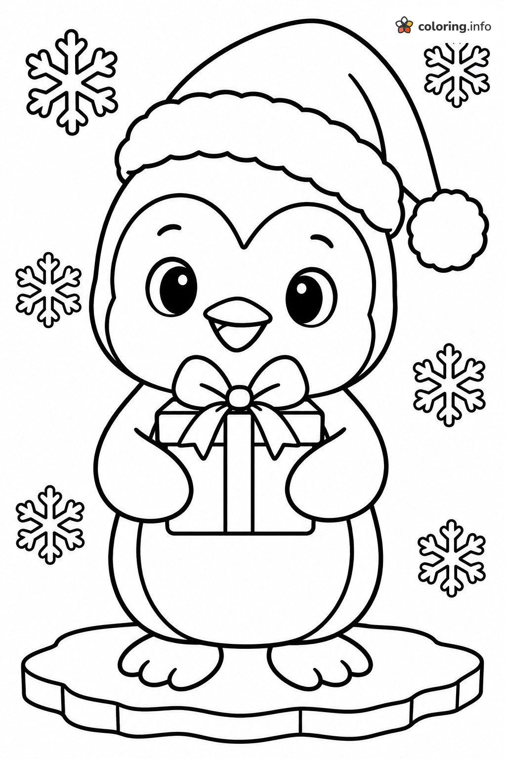 Penguin in a Santa Hat With a Gift, Christmas for Kids Coloring Page Penguin in a Santa Hat With a Gift, Christmas for Kids Coloring Page