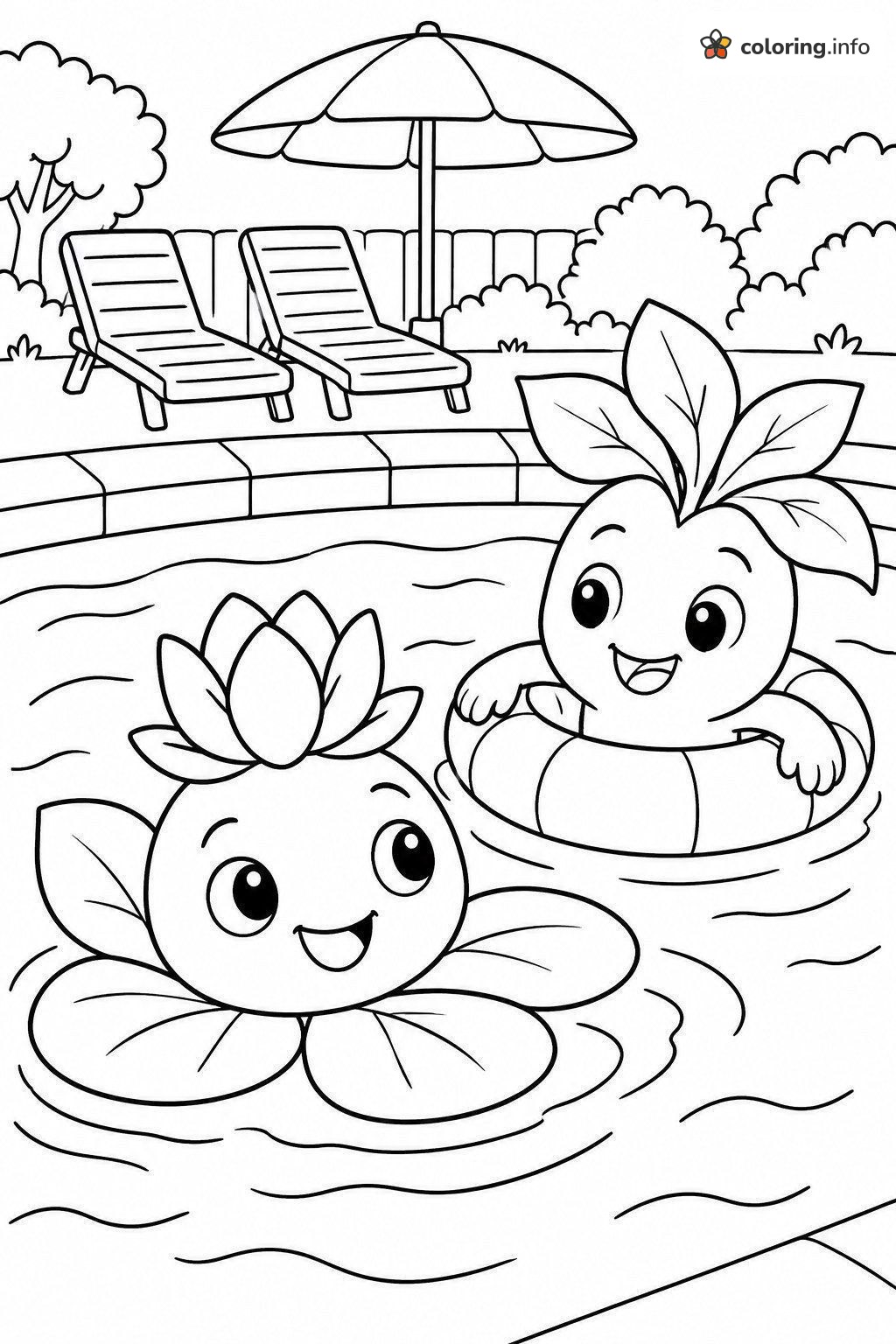 Backyard Pool Day with Plants vs. Zombies Plant Characters coloring page Backyard Pool Day with Plants vs. Zombies Plant Characters coloring page