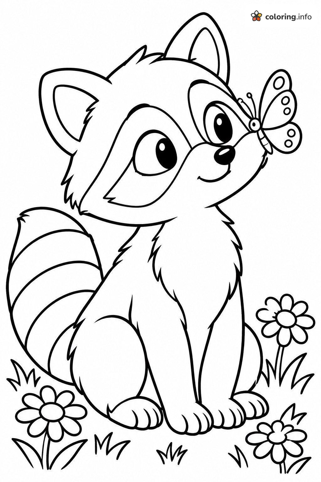 Butterfly Landing on a Raccoon's Nose coloring page Butterfly Landing on a Raccoon's Nose coloring page