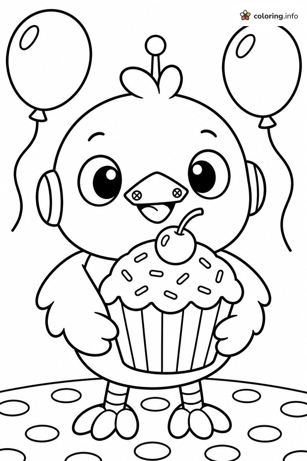 Robot Chick With Cupcake and Balloons, Five Nights at Freddy's printable coloring page Robot Chick With Cupcake and Balloons, Five Nights at Freddy's printable coloring page