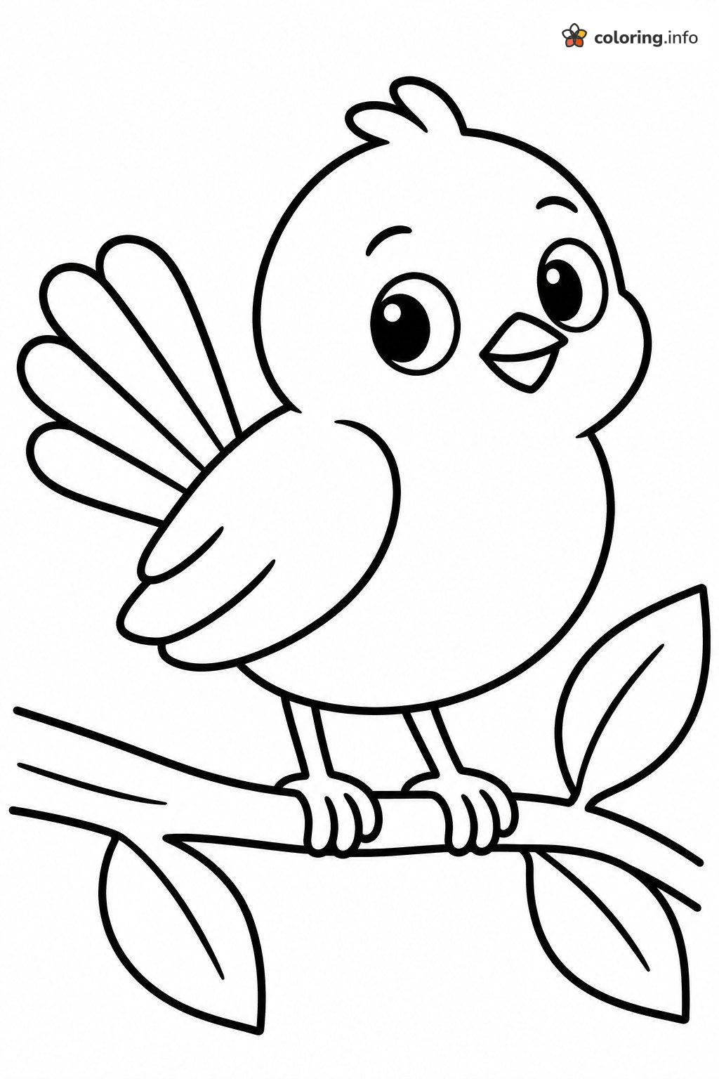 Round Little Bird on a Leafy Tree Branch coloring page Round Little Bird on a Leafy Tree Branch coloring page