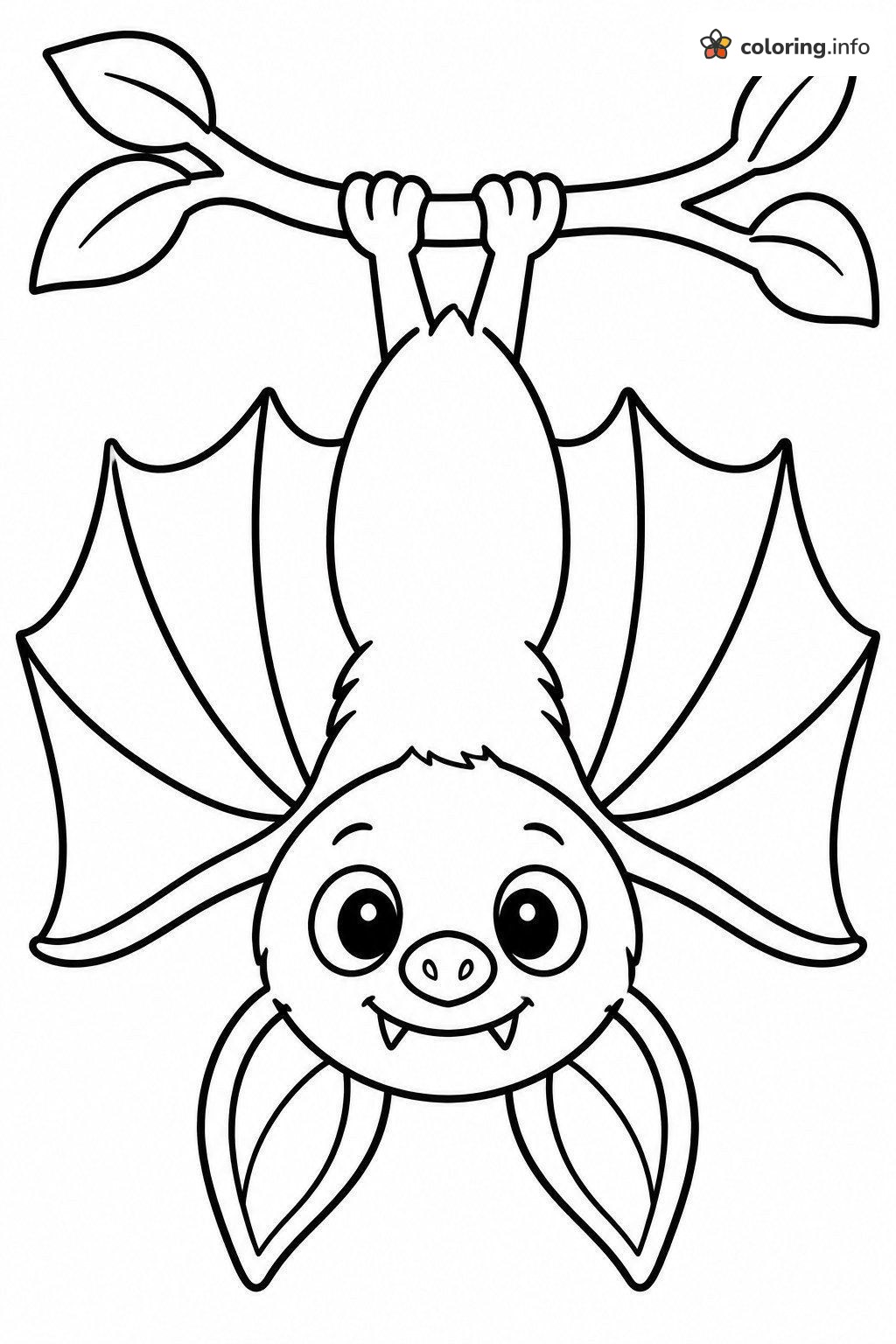 Upside-Down Vampire Bat on a Leafy Branch coloring page Upside-Down Vampire Bat on a Leafy Branch coloring page