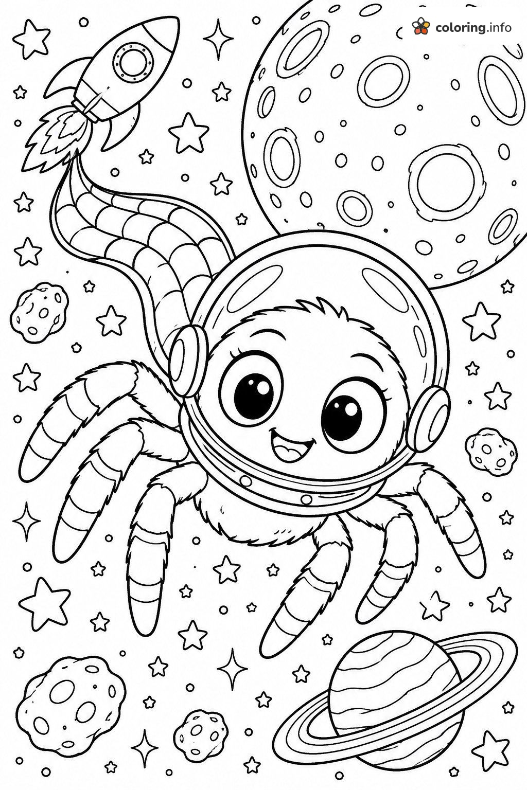 Astronaut Spider Floating Past the Moon coloring page Astronaut Spider Floating Past the Moon coloring page