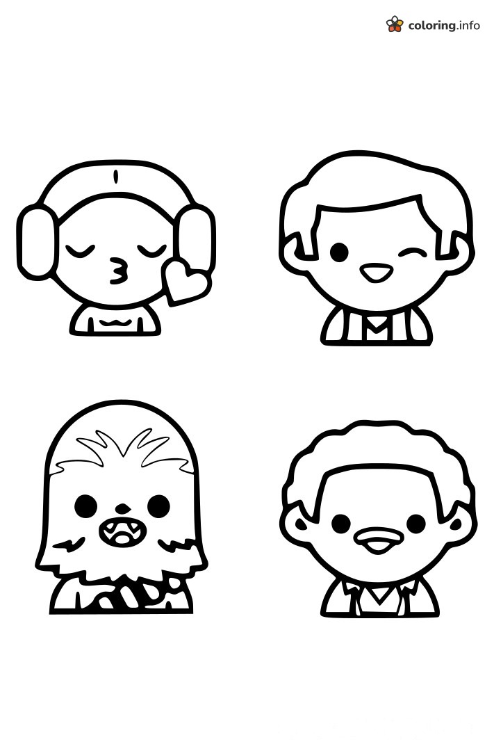 Four Chibi Star Wars Emoji Faces coloring sheet Four Chibi Star Wars Emoji Faces coloring sheet
