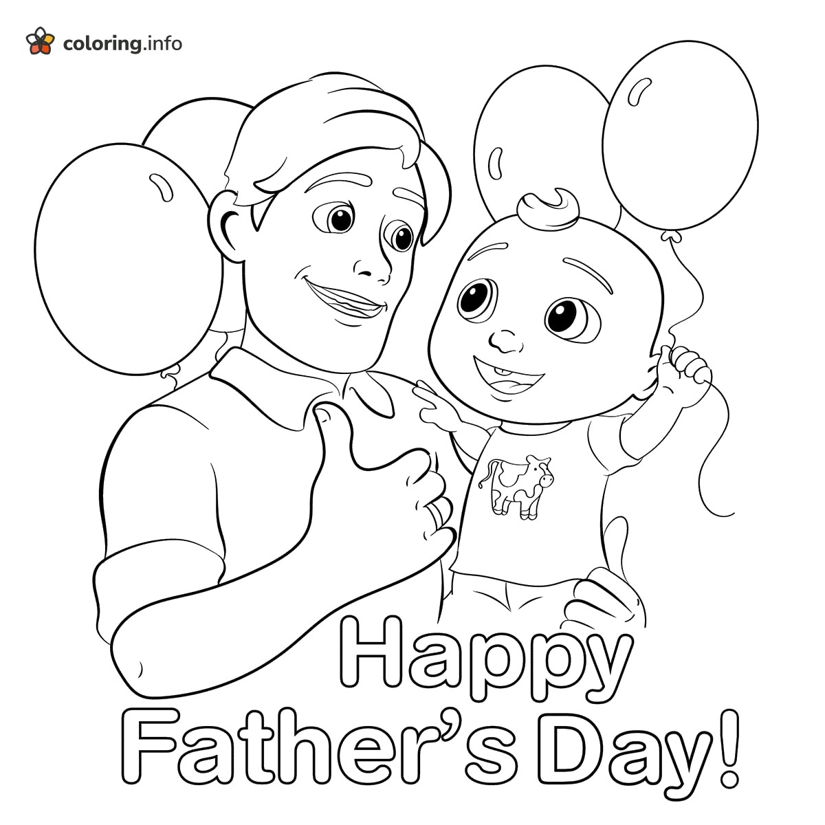 Father's Day Dad and Baby JJ With Balloons, CoComelon coloring page Father's Day Dad and Baby JJ With Balloons, CoComelon coloring page