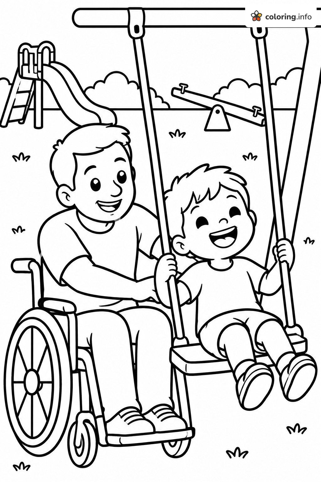 Playground Swings with Dad, a Family Day Out coloring page Playground Swings with Dad, a Family Day Out coloring page