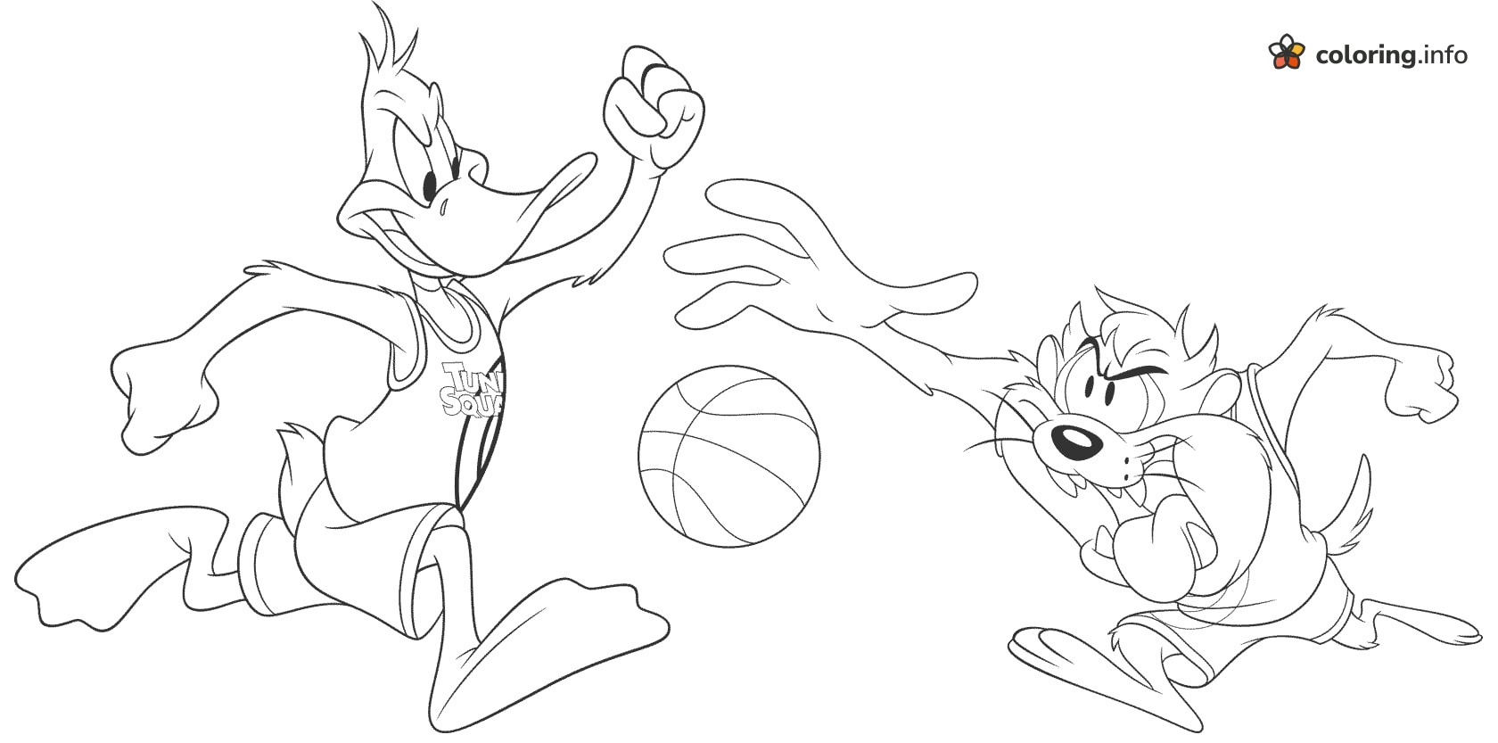 Race for the Basketball: Space Jam Daffy and Taz coloring page Race for the Basketball: Space Jam Daffy and Taz coloring page