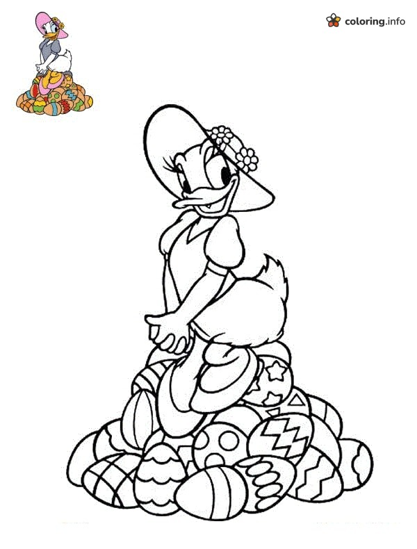 Daisy Duck on a Heap of Eggs, Disney Easter Coloring Page Daisy Duck on a Heap of Eggs, Disney Easter Coloring Page
