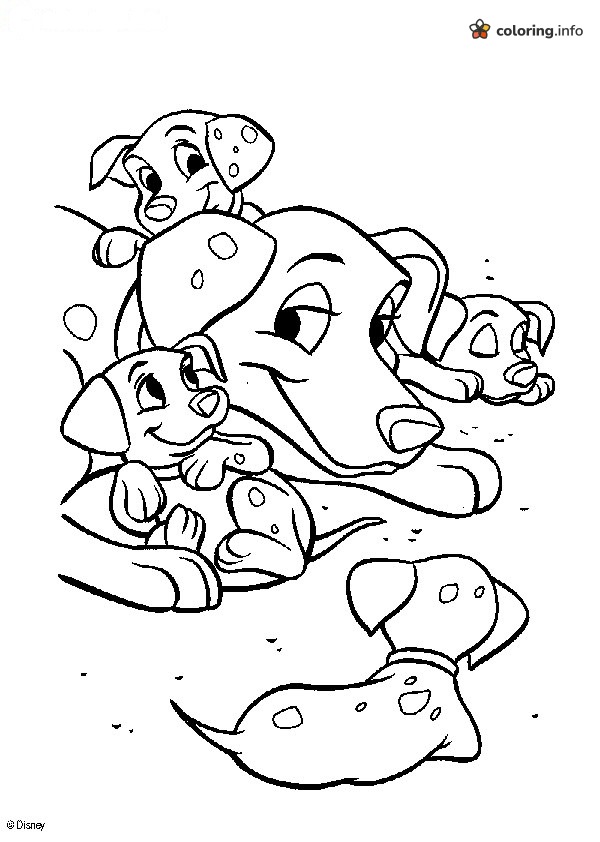 Resting Mother and Four Puppies from 101 Dalmatians coloring page Resting Mother and Four Puppies from 101 Dalmatians coloring page