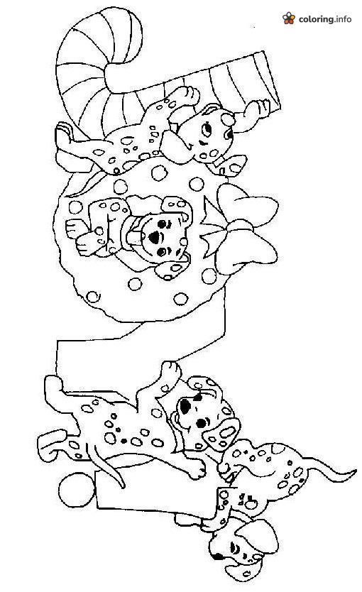 Dalmatian Puppies Tumbling on Candy Cane Letters, a Disney Christmas Sheet coloring page Dalmatian Puppies Tumbling on Candy Cane Letters, a Disney Christmas Sheet coloring page