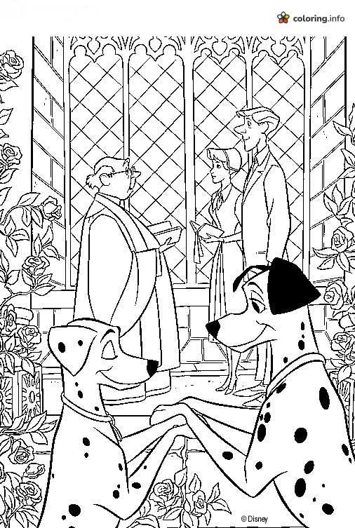 Church Wedding with Two Dalmatians Looking On: 101 Dalmatians Detailed Page coloring page Church Wedding with Two Dalmatians Looking On: 101 Dalmatians Detailed Page coloring page