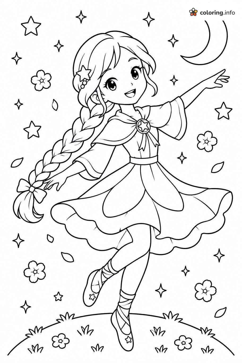 Braided Glitter Force Dancer Under the Crescent Moon coloring page Braided Glitter Force Dancer Under the Crescent Moon coloring page