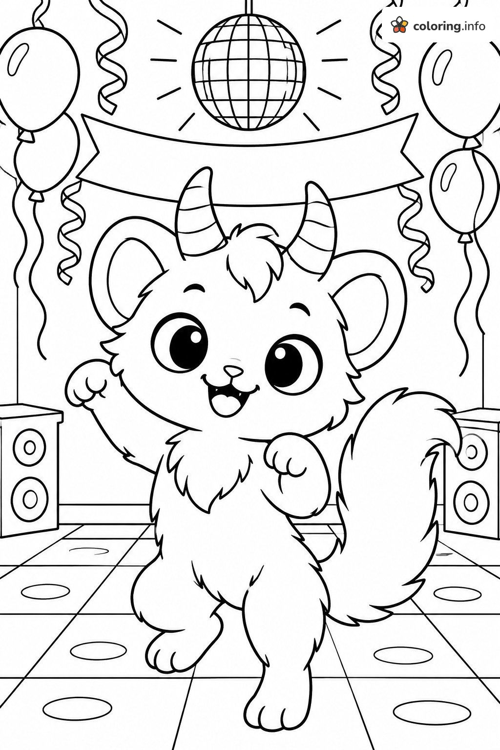 Dancing Unikitty at the Disco With Balloons coloring page Dancing Unikitty at the Disco With Balloons coloring page