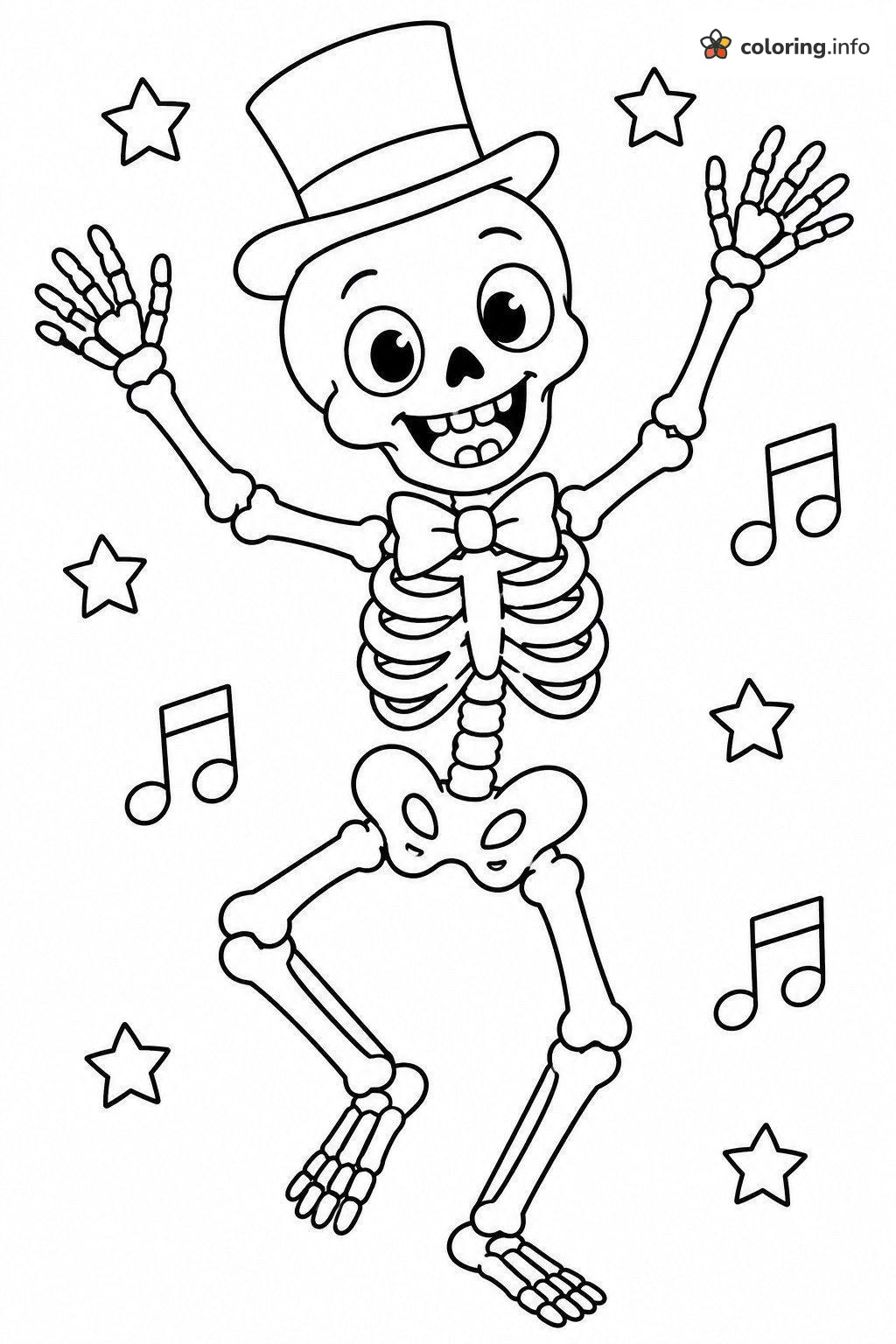 Top Hat Skeleton Doing a Happy Dance coloring page Top Hat Skeleton Doing a Happy Dance coloring page