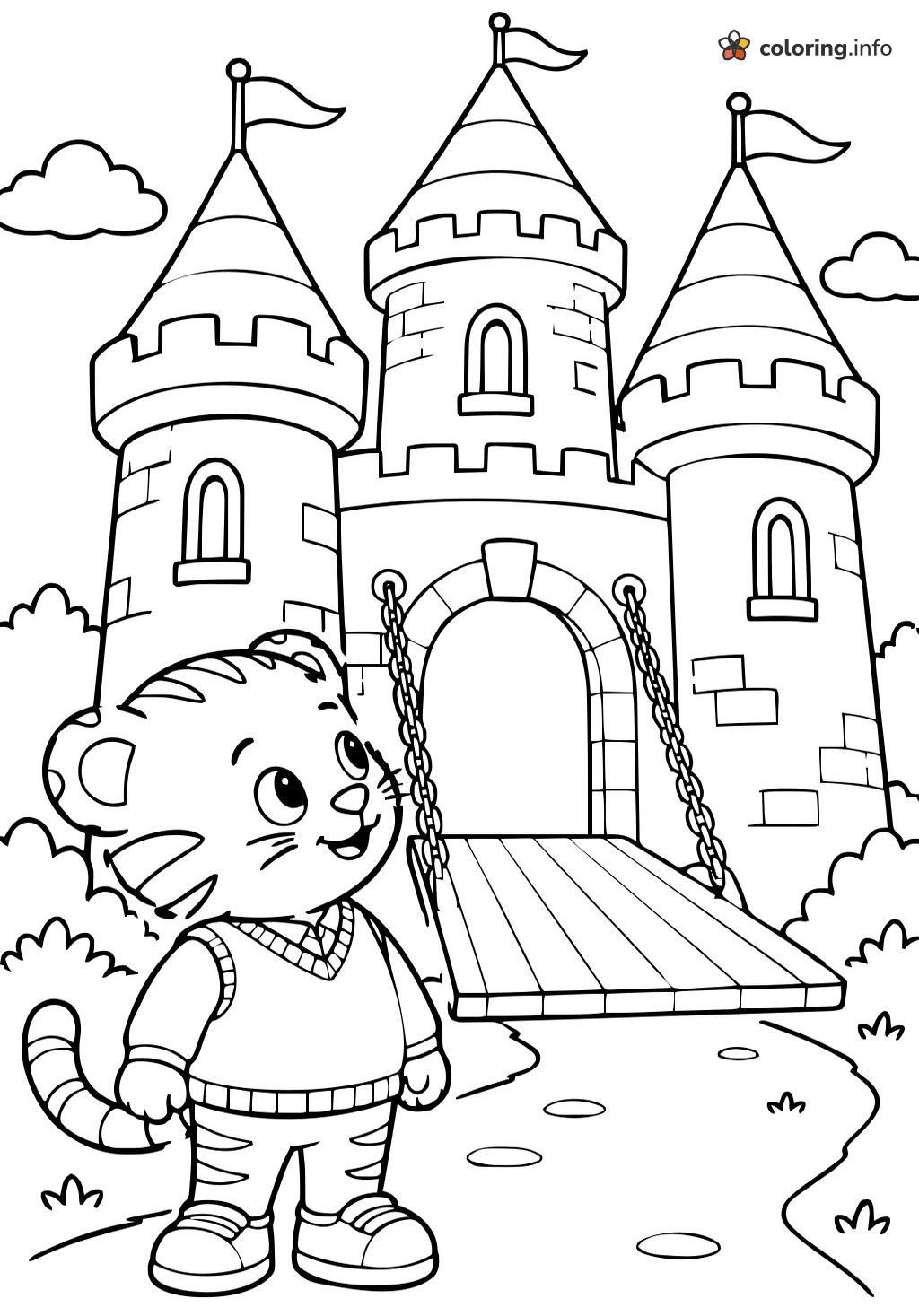 Daniel Tiger at the Castle Drawbridge coloring page Daniel Tiger at the Castle Drawbridge coloring page