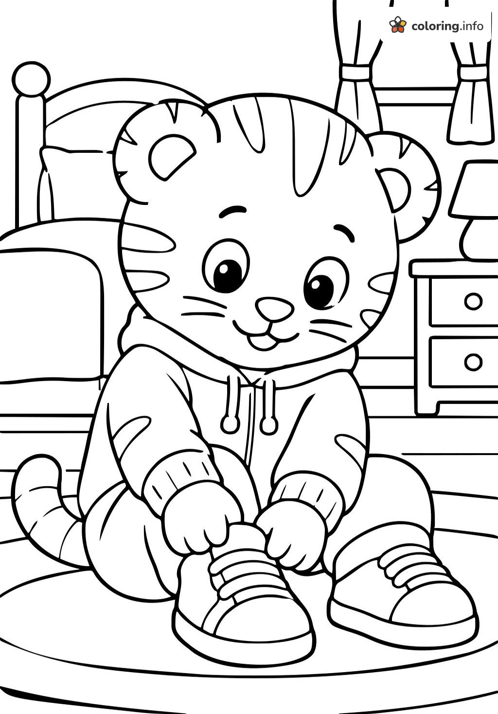 Tying Shoes in the Bedroom with Daniel Tiger coloring page Tying Shoes in the Bedroom with Daniel Tiger coloring page