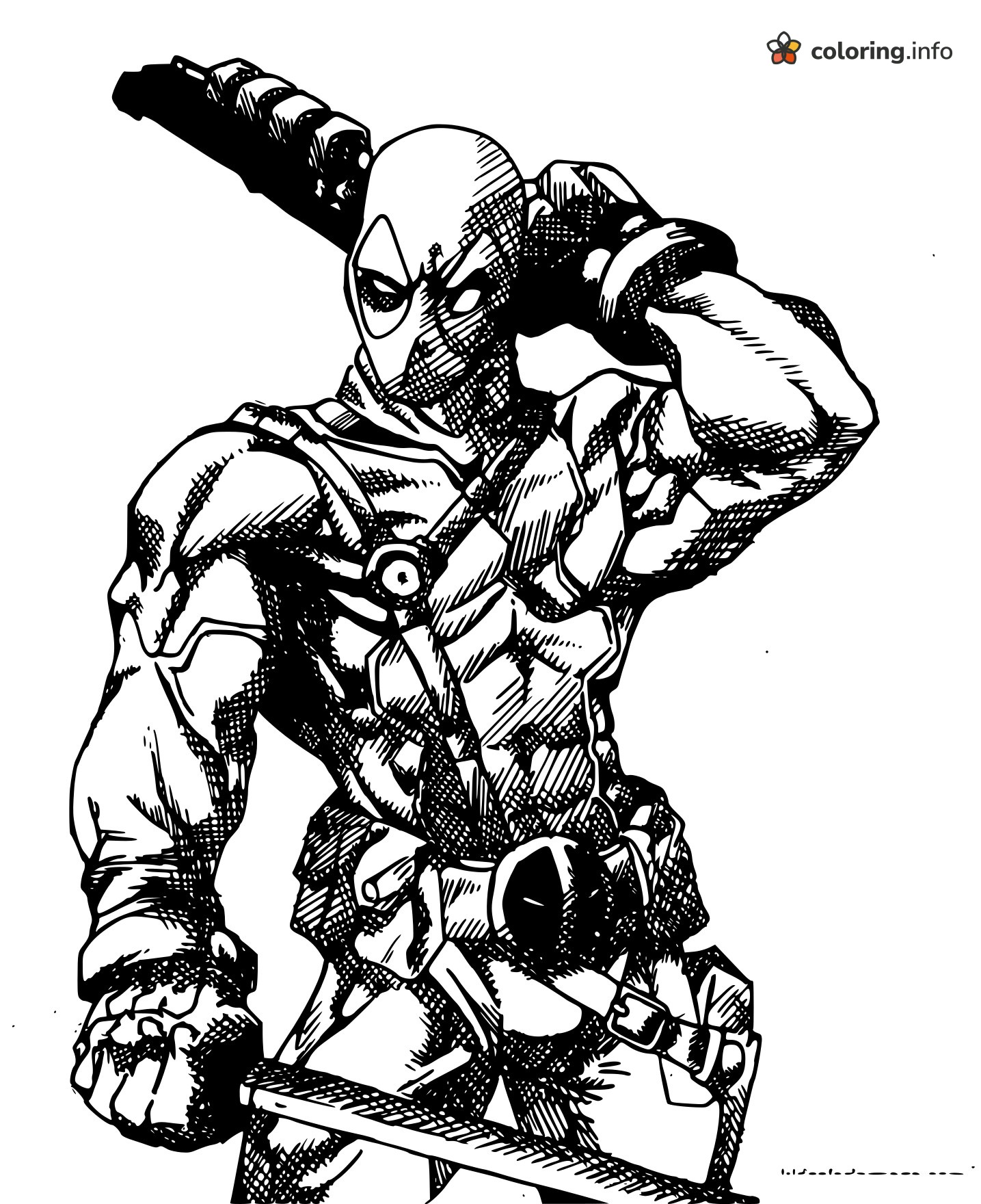 Deadpool Gripping a Katana at His Back coloring sheet Deadpool Gripping a Katana at His Back coloring sheet